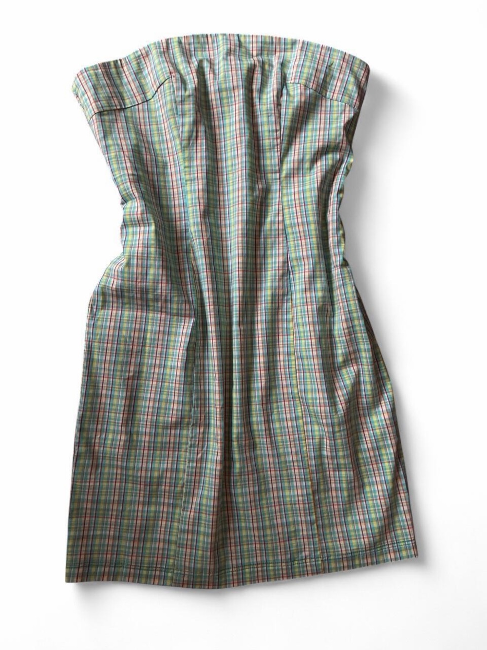 Kimchi Blue Strapless Plaid Cotton Dress in Green, Blue, Red, Cream XS